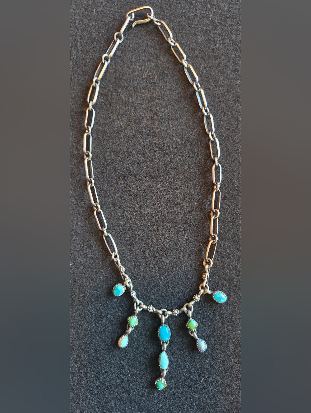 Navajo Brenda Jimenez Turquoise Opal Sterling Drop Pendant Necklace - Picture 4 of 8